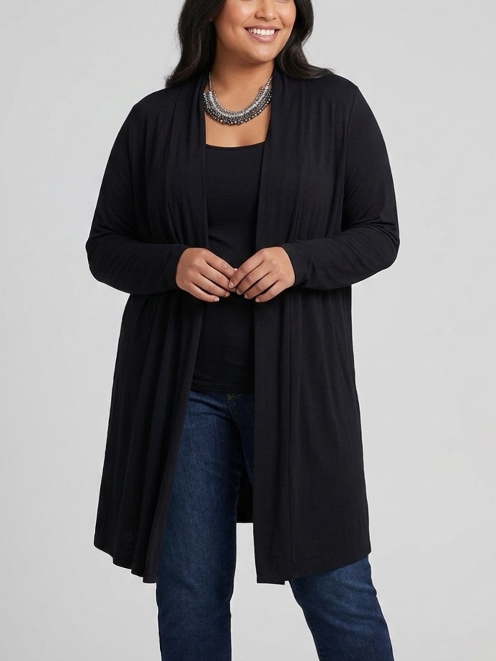 😍SHOW SPECIAL GEORGE  Open-Front Black Women's Cardigan Sweater 1X